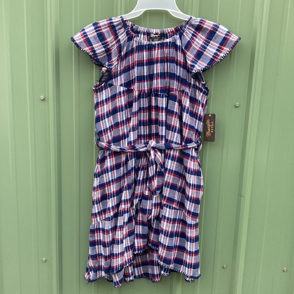 Wrangler Western Cotton Short Sleeve Tiered Retro Plaid Americana Dress Size M